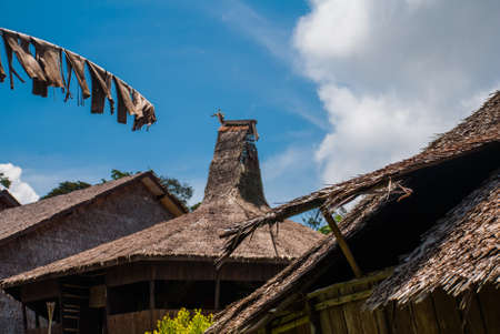 Traditional wooden houses in the Kuching to Sarawak Culture village. Orang-ulu longhouse. Borneo, Malaysiaの写真素材