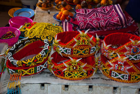 Traditional headgear in Malaysia on the market. Sarawakの写真素材