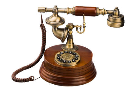 The old phone with disc dials, vintage and unusual machine with buttonsの写真素材