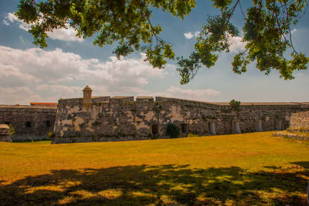 Fortaleza de San Carlos de La Cabana, Fort of Saint Charles entrance. Located on the elevated eastern side of the harbor entrance to Havana. Old fortress in Cubaの写真素材