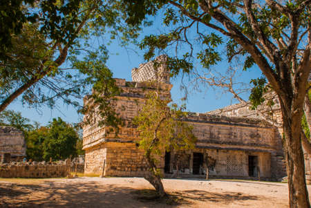 Ancient Mayan city. Destroyed buildings and pyramids in the forest. Chichen-Itza, Mexico. Yucatan.