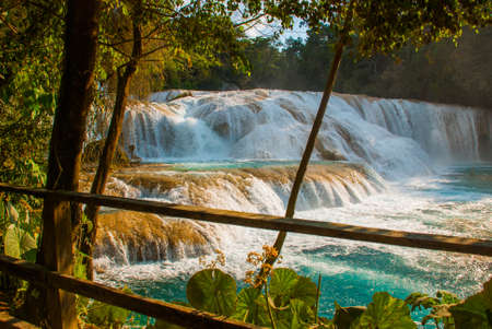 Wonder of nature. Beautiful landscape with waterfall Agua Azul, Chiapas, Palenque, Mexicoの写真素材