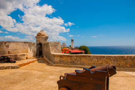 Fort Castillo del Moro, Santiago De Cuba, Cuba inner yard and walls. Cannons and bastions of the old fortressの写真素材
