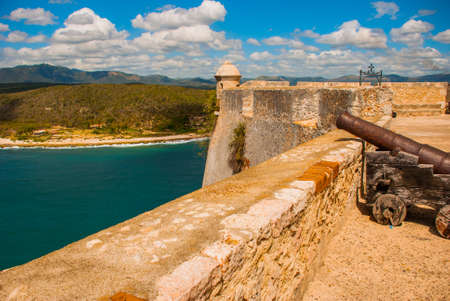 Fort Castillo del Moro, Santiago De Cuba, Cuba inner yard and walls. Cannons and bastions of the old fortressの写真素材