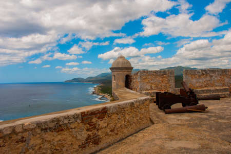 Fort Castillo del Moro, Santiago De Cuba, Cuba inner yard and walls. Cannons and bastions of the old fortressの写真素材