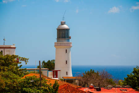 Lighthouse near the Castle San Pedro de la Roca del Morro, Santiago de Cuba, Cuba.の写真素材