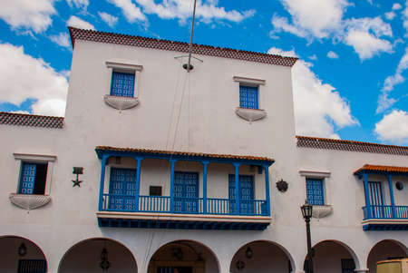 The building of the Ayuntamiento in the Central parque Cespedes, Santiago de Cuba, Cubaの写真素材