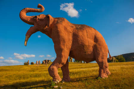 Statues Of Mammoths. Prehistoric animal models, sculptures in the valley Of the national Park in Baconao, Santiago de Cuba, Cuba.の写真素材