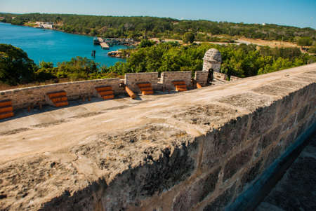 Panorama with a view of the Bay and the Fortress Fortaleza de Jagua. Cuba, Cienfuegos.の写真素材