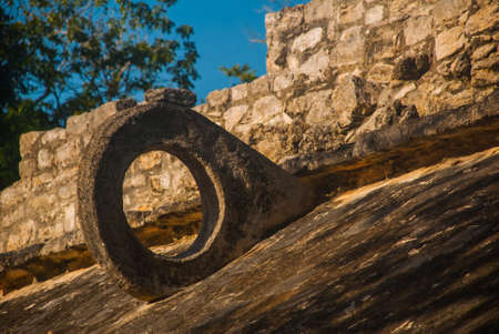 Coba, Mexico. On the walls there are stone rings, in which the Mayan athletes threw the ball with...