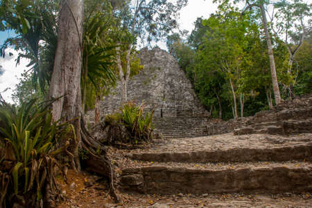 One of impressive stone pyramids in Coba, ruins of ancient Mayan city in Yucatan, Mexico.の写真素材