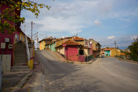 Eskisehir, Turkey: Street in the city with a road and traditional Turkish houses. Eskisehir is populer tourist deatination in Turkey.の写真素材
