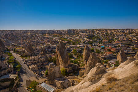 GOREME, TURKEY: panoramic view of modern residential district in Goreme town. Goreme is town in...