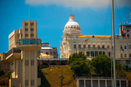 SALVADOR, BAHIA, BRAZIL: View of the sights of Sao Salvador da Bahia de Todos os Santos -Rio Branco. Lacerda Elevator.の写真素材