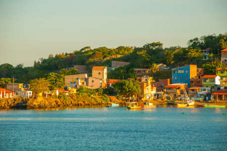 Vera Cruz, Bahia, Brazil: roll on roll off fery boat leaving the terminal Bom Despacho on the isle of Itaparica. Travel by ferry from the city of Salvador.の写真素材