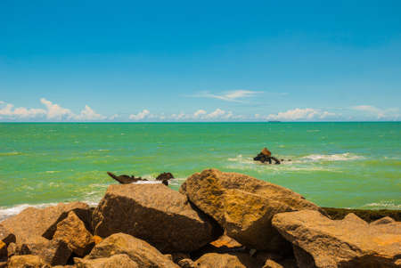RECIFE, PERNAMBUCO, BRAZIL: Beautiful landscape with views of the rocks and turquoise sea. South...