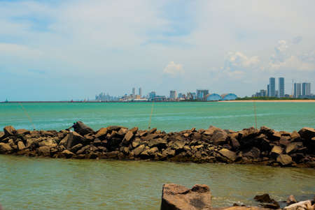Olinda, Pernambuco, Brazil: Beautiful landscape overlooking the beach in Olinda. Swimming is dangerous here swim sharks. In the distance, Recife city. South Americaの写真素材