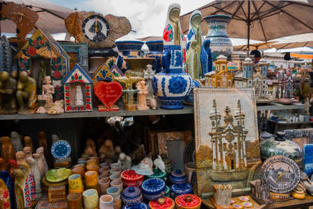 Market sale for tourists. Sale of handicrafts on a public market on the street. City of Ouro Preto...