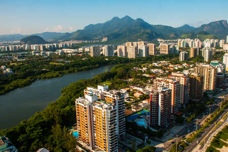 Aerial view of Barra da Tijuca during a helicopter flight over Rio de Janeiro City, Brazil, Americaの写真素材