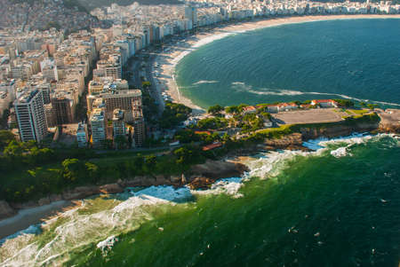 Aerial view of famous Copacabana Beach and Ipanema beach in Rio de Janeiro, Brazil. Beautiful top view of the sea and the beach.の写真素材