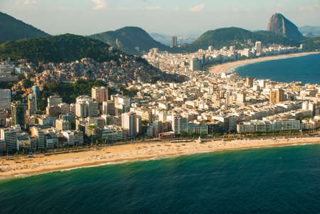 Aerial view of famous Copacabana Beach and Ipanema beach in Rio de Janeiro, Brazil. Beautiful top...