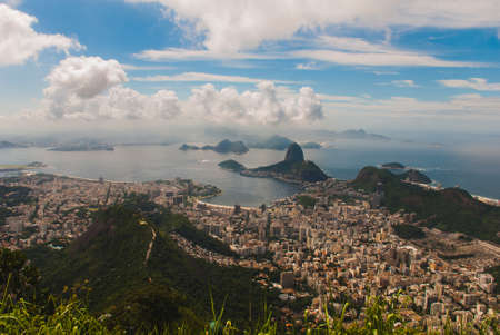Rio de Janeiro, Brazil. Suggar Loaf and Botafogo beach viewed from Corcovado. Tourist site in the former capital of Brazil.の写真素材