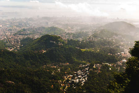 Panorama of Rio de Janeiro seen from Corcovado mountain in Rio de Janeiro, Brazil, America