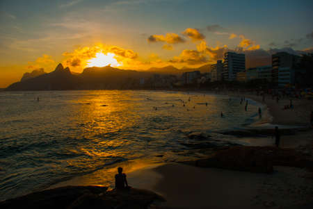 Rio de Janeiro, Brazil: Ipanema beach. Beautiful landscape with sea and beach at sunset. Beautiful...
