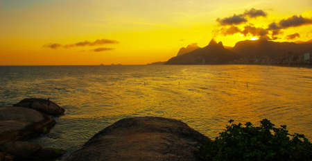 Rio de Janeiro, Brazil: Ipanema beach. Beautiful landscape with sea and beach at sunset. Beautiful...