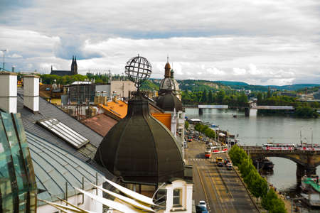Prague, Czhech Republic: view on Vltava and bridge from the observation deck of the Dancing House