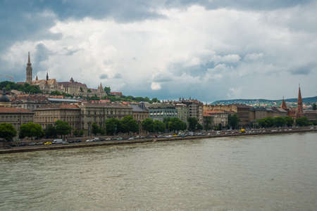 Budapest, Hungary, Europe: Church of St. Matthias, Fisherman's Bastion, Calvinist Church. Beautiful landscape with a bridge on the Danube river and old buildings of the old town.の写真素材