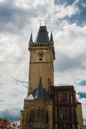 CZECH REPUBLIC, PRAGUE: gothic Old town hall tower with astronomical clock, Old Town Square UNESCO, Prague, Czech republicの写真素材