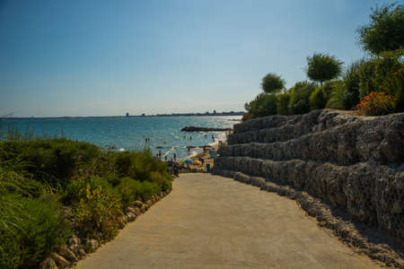 Bulgaria, Saint Vlas: Beautiful view of the sea. The landscape on the Sunny beach is a popular destination for tourists and families. Sunny beach, Bulgariaの写真素材