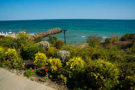 Bulgaria, Saint Vlas: Beautiful view of the sea. The landscape on the Sunny beach is a popular destination for tourists and families.の写真素材