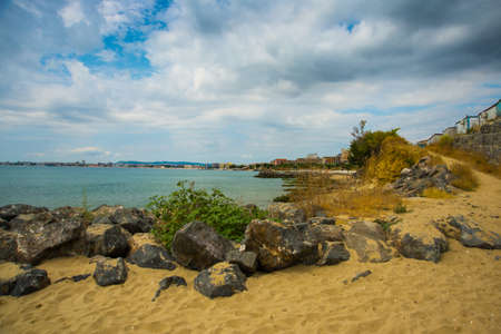 Bulgaria, Saint Vlas: Beautiful View on bay of Sunny beach resort, Nessebar, Bulgariaの写真素材