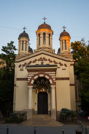 Bucharest, Romania, Europe: Beautiful Church in the old town in the evening.の写真素材