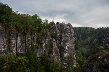Beautiful at Bastei rocks in Saxon Switzerland, Germany, Kurort Rathen near Dresdenの写真素材