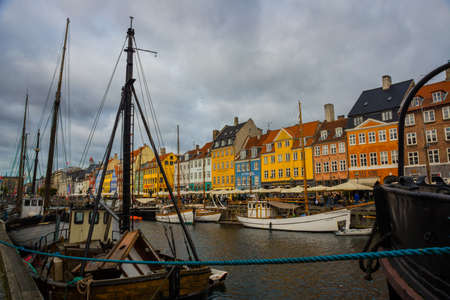 COPENHAGEN, DENMARK: View of old Nyhavn port in the central Copenhagen, Denmark, Europeの写真素材