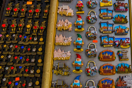 WROCLAW, POLAND: Souvenir magnets from Wroclaw. Beautiful colorful Souvenirs for tourists.の写真素材