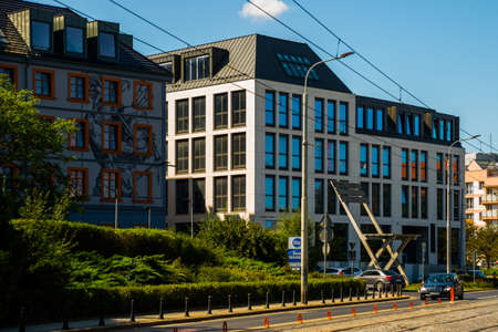Wroclaw, Poland: A huge monument of the wooden chair on the street. Unusual monument