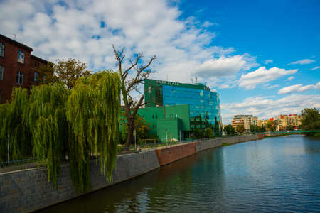 WROCLAW, POLAND: Beautiful modern building in the city and the river Odra.. Wroclaw old and a very beautuful city in Polandの写真素材