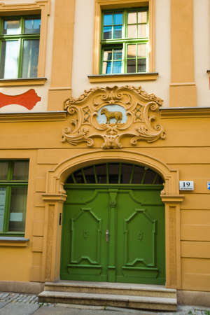 WROCLAW, POLAND: Old door. building in the historic center of the old town. Wroclaw old and a very beautuful city in Polandの写真素材