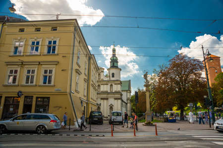 Krakow, Poland: Beautiful buildings in the historical center of Krakow, Market Square, Rynek Glowny in Poland. Europeの写真素材