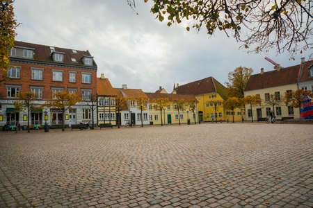 Odense, Denmark: Traditional historic house in Odense, Denmark HC Andersen's hometown. Facade on a house in Odense, Denmark. Europeの写真素材