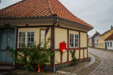 Odense, Denmark: Old homes in cobbled streets in Odense, the city of Hans Christian Andersen, Denmarkの写真素材