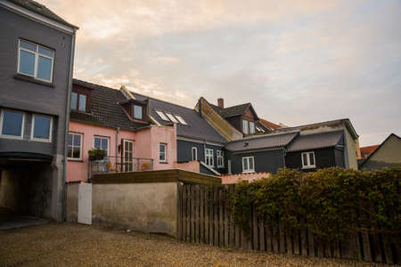Odense, Denmark: Beautiful traditional houses on the street in Odense is the city birthplace of Hans Christian Andersen, Denmarkの写真素材