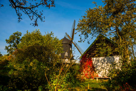 MALMO, SWEDEN: Traditional old wind mill in the park of Malmo town, Sweden, Europeの写真素材