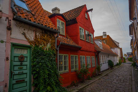 HELSINGOR, ELSINORE, DENMARK: Street view in Helsingor. Helsingor is a city in eastern Denmark, it known for its castle Kronborg. Europeの写真素材