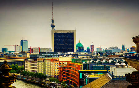 Berlin, Germany: TV tower and the Cathedral in Berlin. Top view of the German capital, the landscape of the Central district of Berlin from the roof of the Bundestag. Berlin, Germanyの写真素材