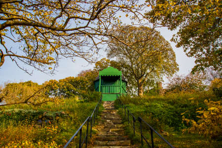 Helsinborg, Sweden: Beautiful staircase that leads to the gazebo in the Park, Helsinborg, Swedenの写真素材